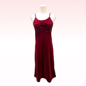 Y2K Wine Red Burgundy Vintage Velvet Dress (Sz M)